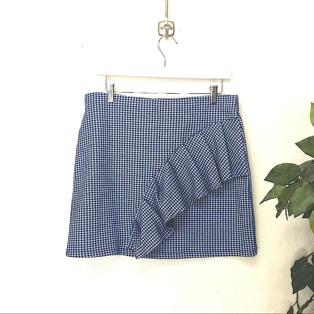Topshop Blue and White Houndstooth Skirt